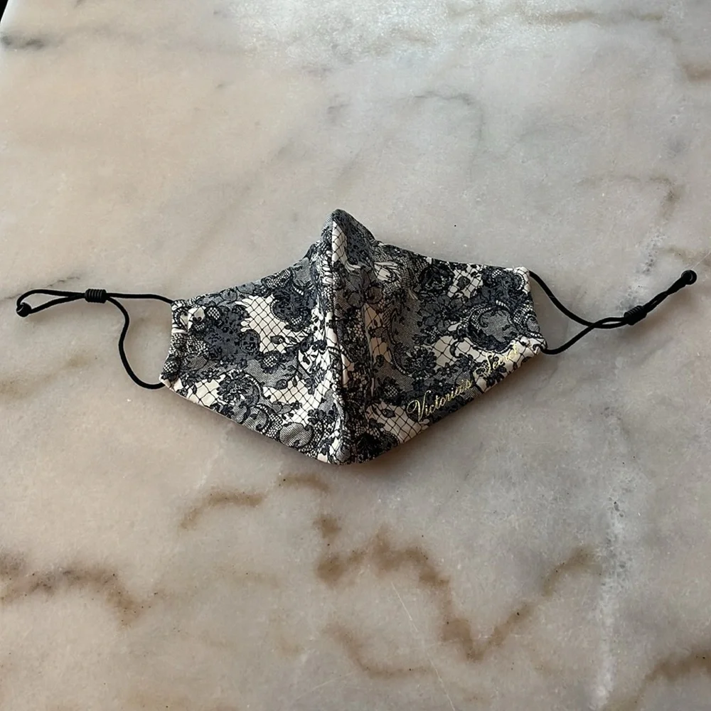 Victoria's Secret Lace Reusable Face Mask - Black and Pink Bundle Silver Sequin